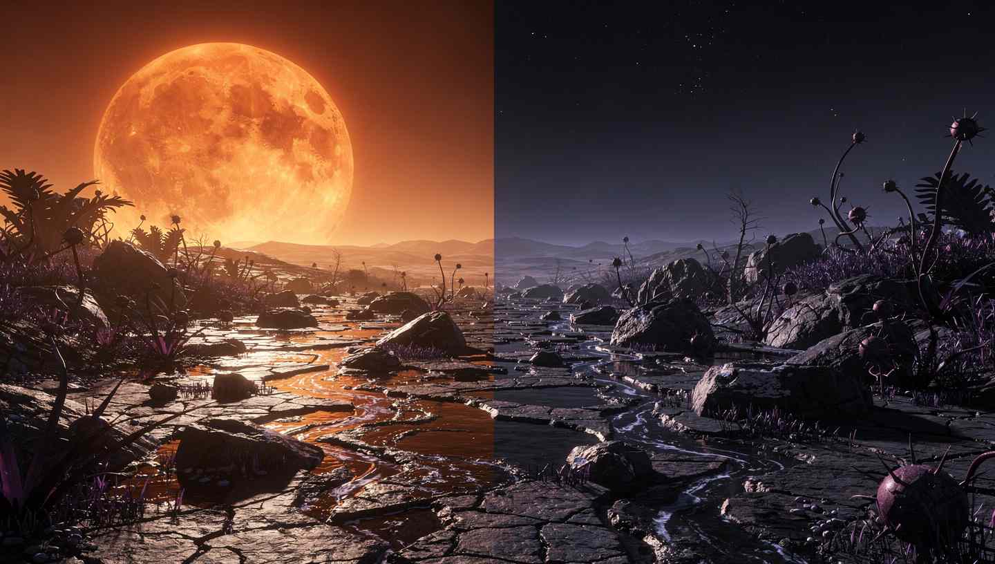 Schwarze Pflanzen unter roter Sonne Schwarze Pflanzen unter roter Sonne