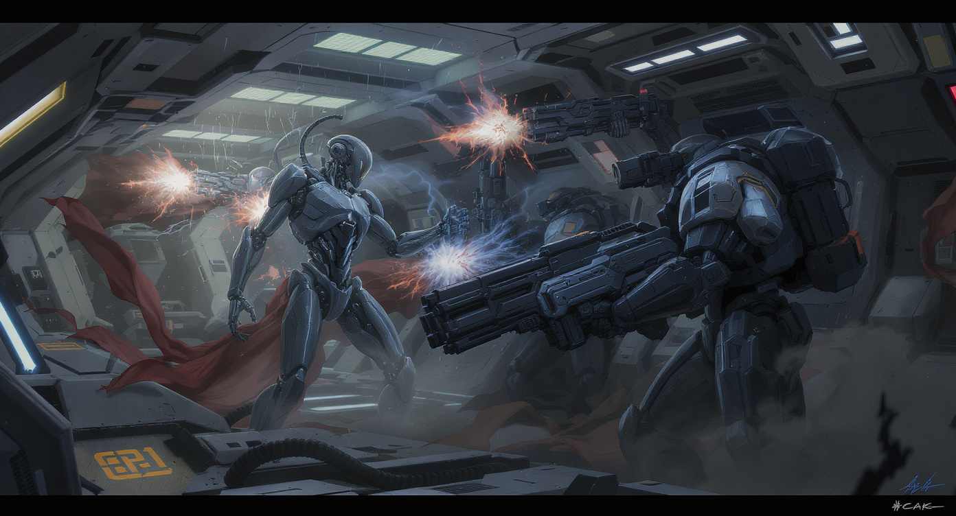 Kampfroboter im Feuergefecht