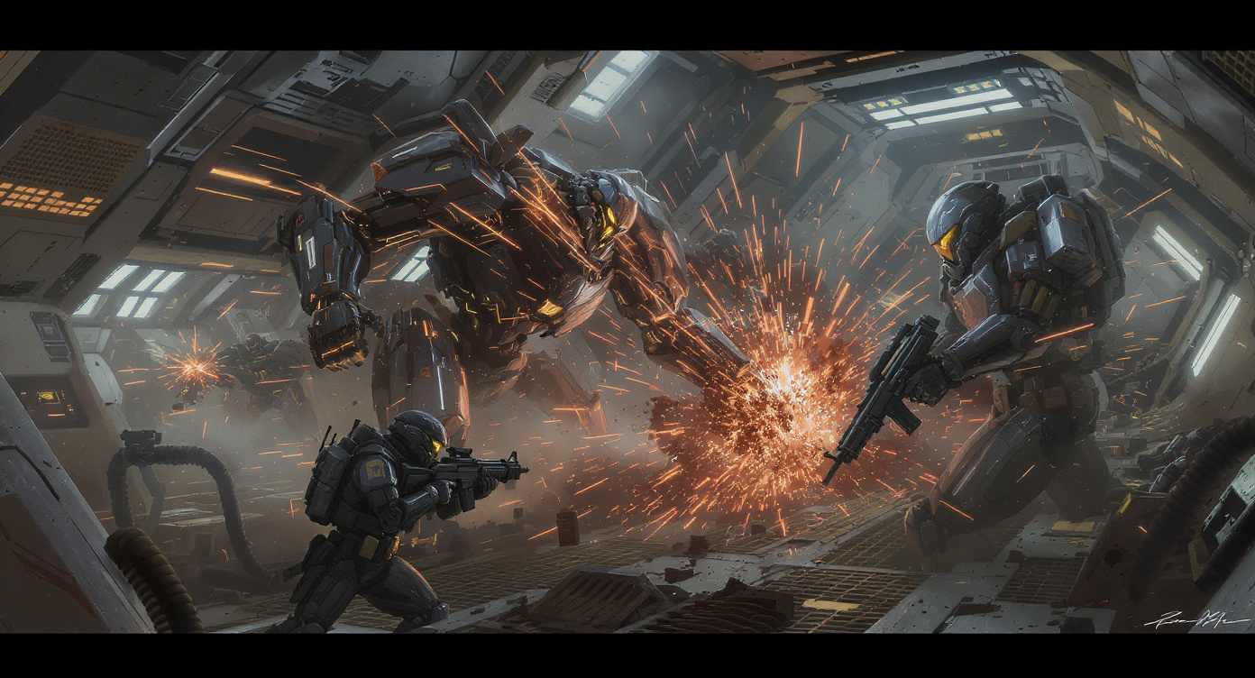 Marines und Kampfroboter Seite an Seite