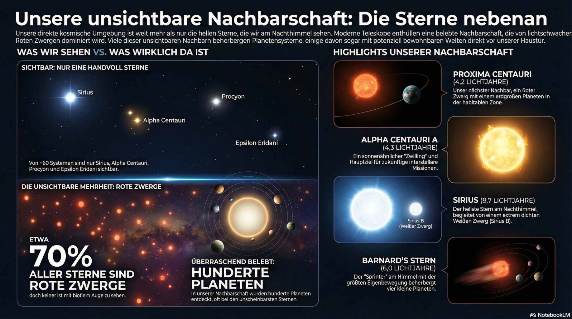 Unsere kosmische Nachbarschaft: die nächsten Sterne und Exoplaneten innerhalb von 20 Lichtjahren