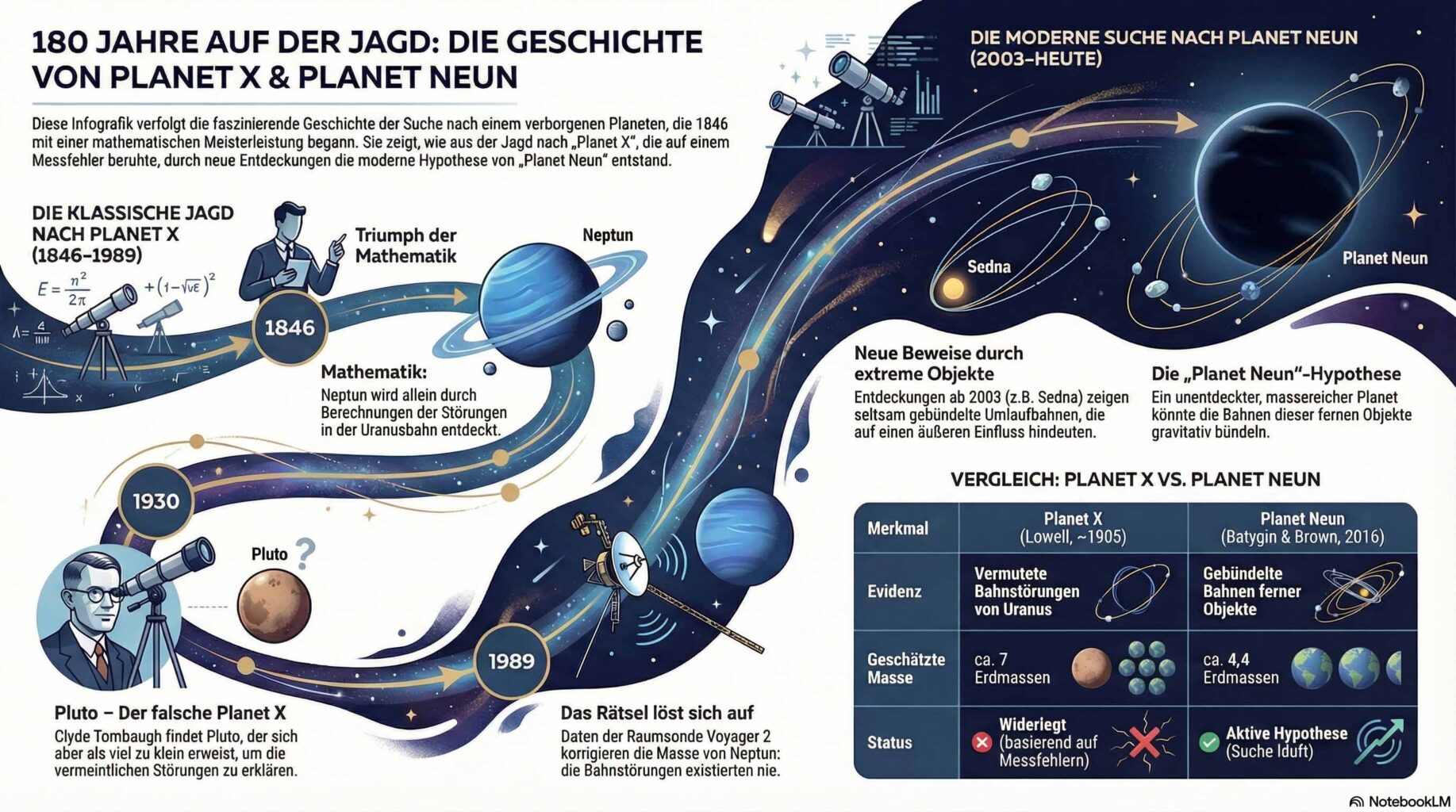 Die Geschichte von Planet X – 180 Jahre Jagd auf den unsichtbaren Planeten - Infografik