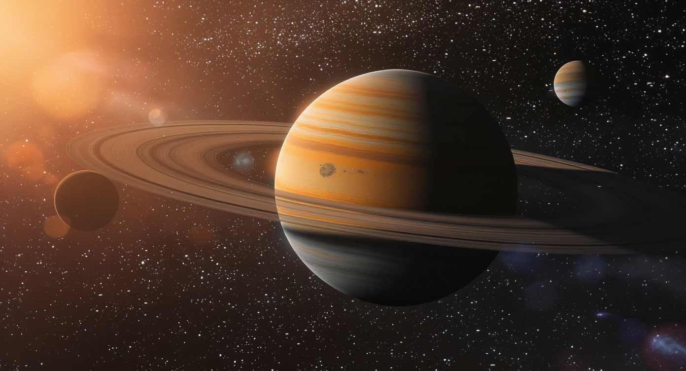 Ringplaneten, künstlerische Illustration eines Gasriesen mit Ringen